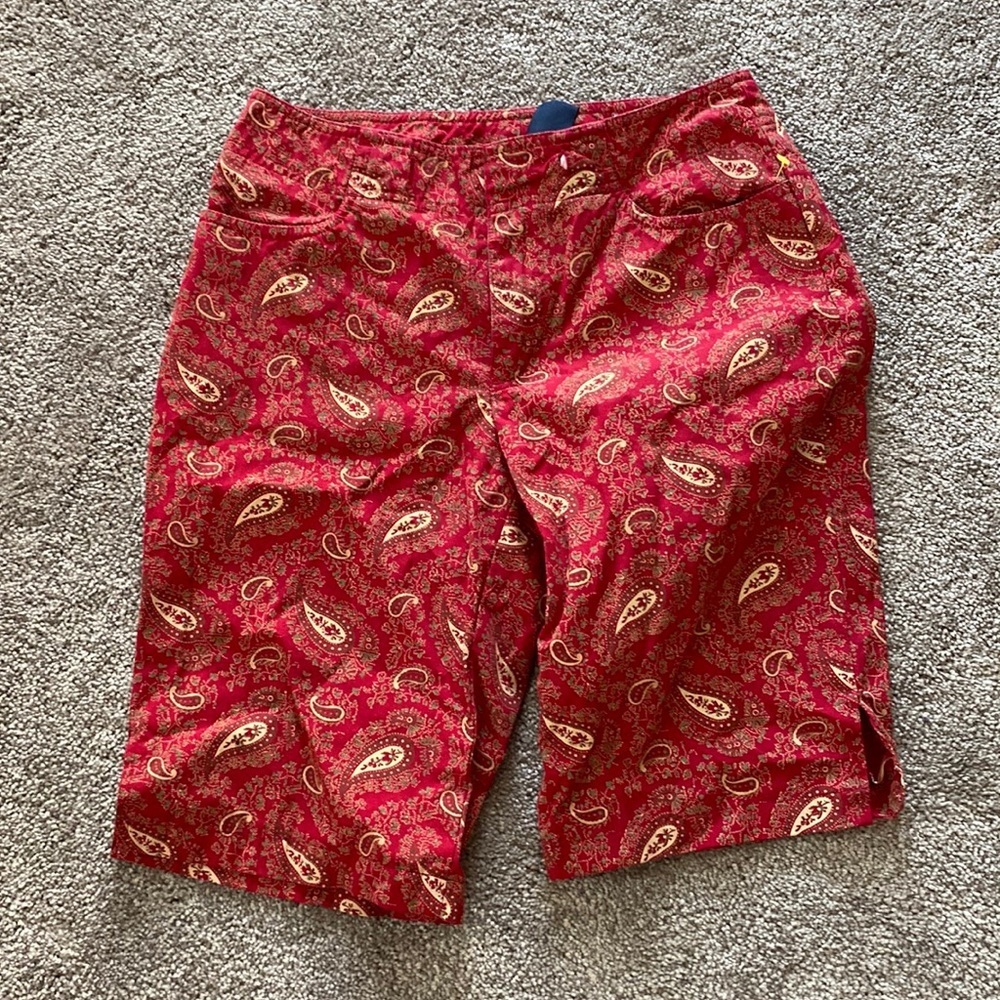 Ralph Lauren Red Paisley Print Bermuda Shorts SIZE 0 Cotton Mid Rise Flat Front